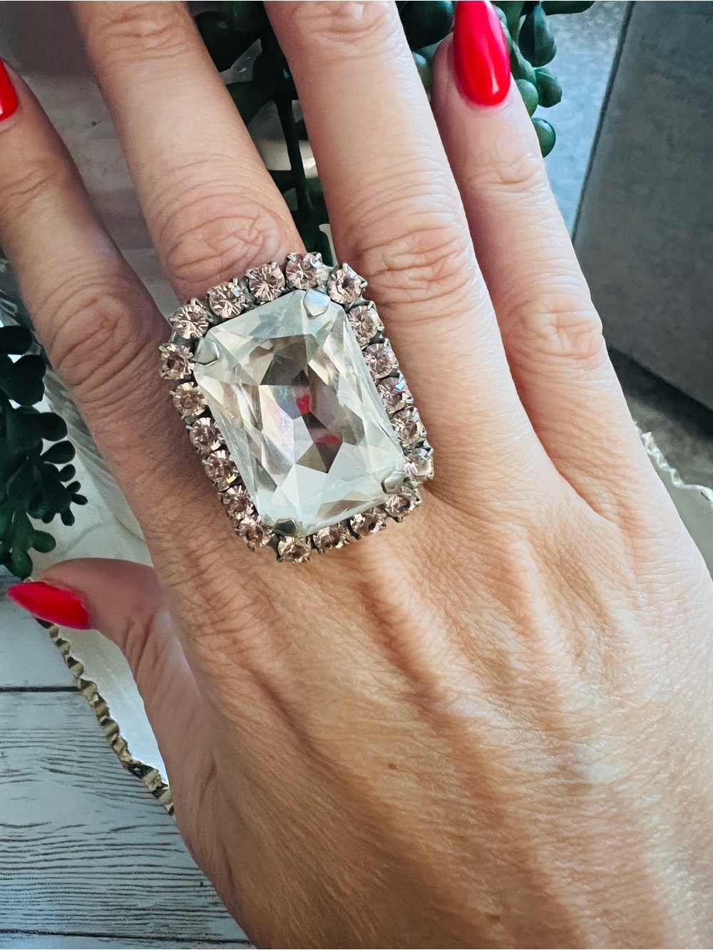 Sorrelli Snow Bunny Crystal Ring with Pink Halo